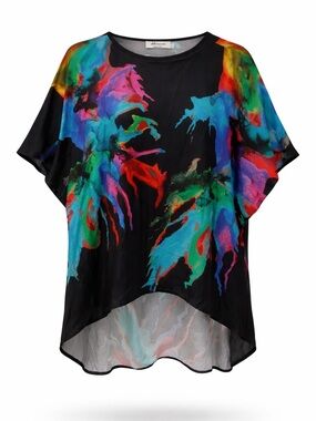 Dilemma Dhun Shroff Colorful Vital Tunic Rayon Hi Lo Dolman Sleeve Art To Wear